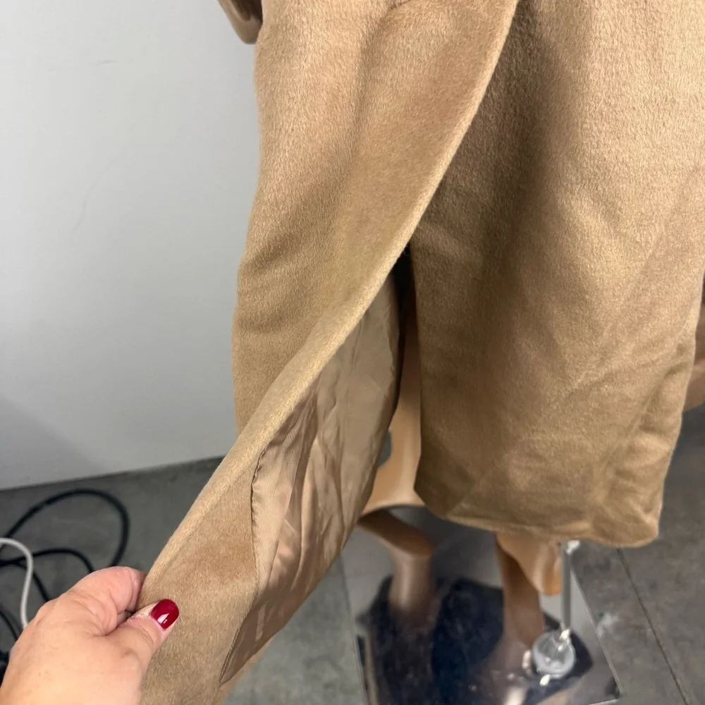 Talbots Trench Coat Long Button Front Wool/angora Blend Tan Beige Women's US 24